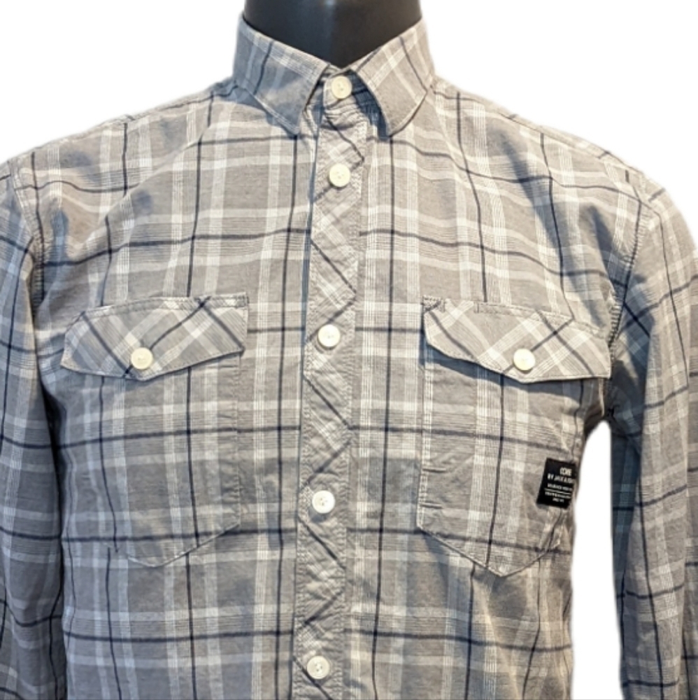 2/$20 Jack & Jones Grey Plaid Button Front Shirt Small Long Sleeves
